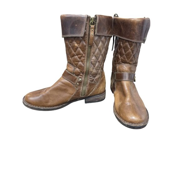 UGG Womans Brown Leather Moto Quilted Mid Calf Boots Sz 7.5 SKU 9475 - Picture 2 of 16